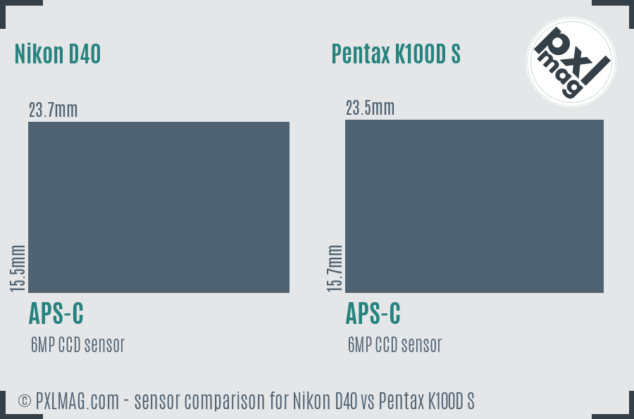 Nikon D40 vs Pentax K100D S sensor size comparison