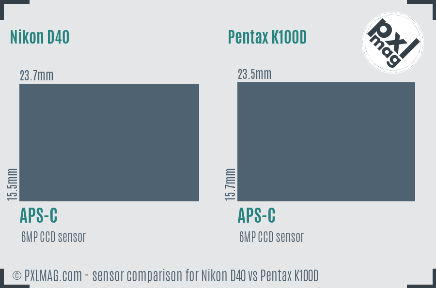 Nikon D40 vs Pentax K100D sensor size comparison Nikon D40 vs Pentax K100D sensor size comparison