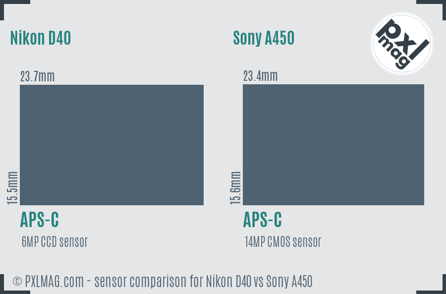 Nikon D40 vs Sony A450 sensor size comparison