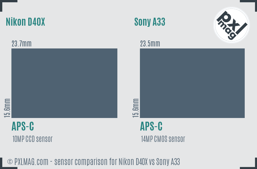 Nikon D40X vs Sony A33 sensor size comparison