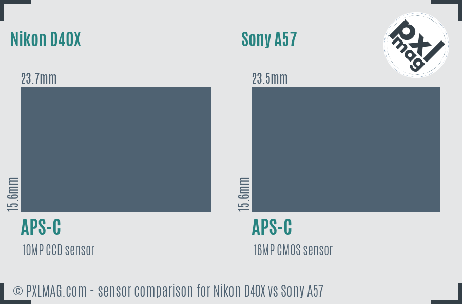 Nikon D40X vs Sony A57 sensor size comparison