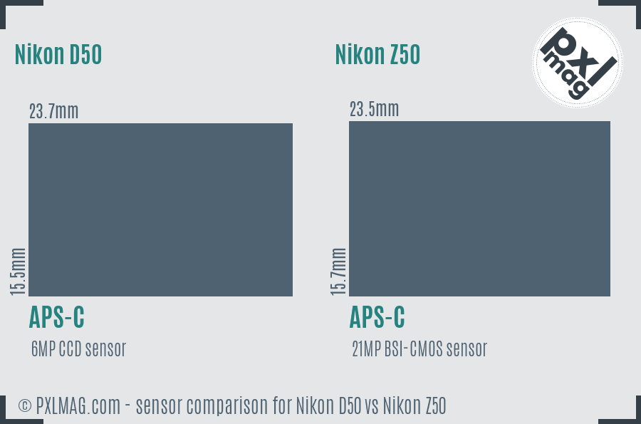 Nikon D50 vs Nikon Z50 sensor size comparison