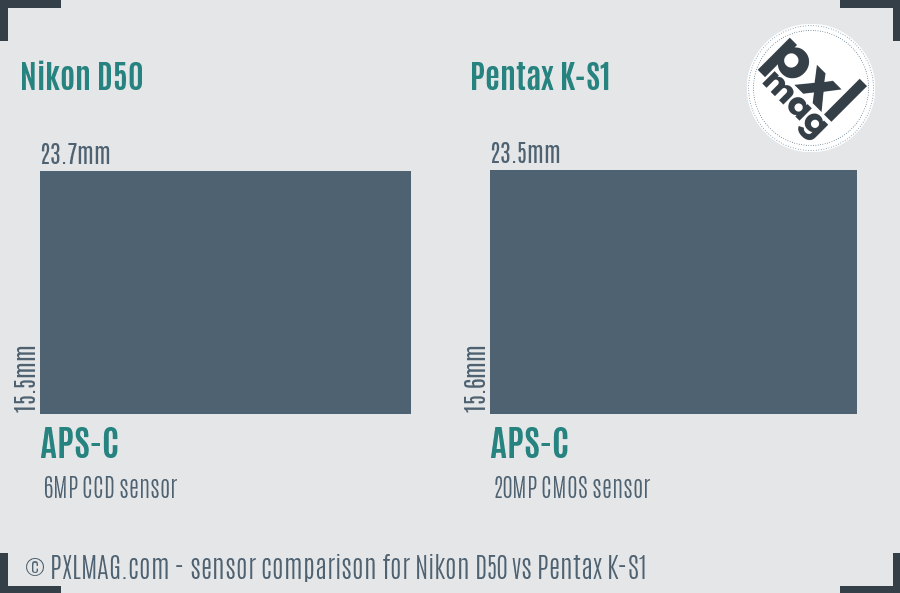 Nikon D50 vs Pentax K-S1 sensor size comparison