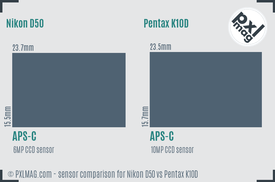 Nikon D50 vs Pentax K10D sensor size comparison