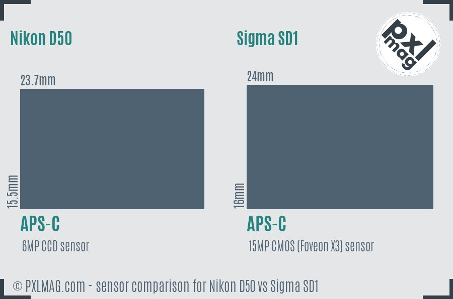 Nikon D50 vs Sigma SD1 sensor size comparison