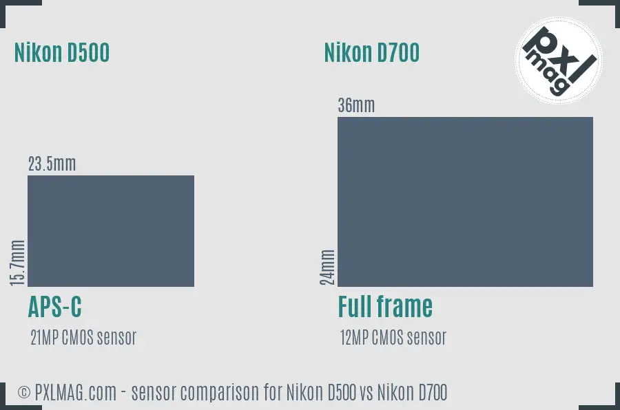 Nikon D500 vs Nikon D700 sensor size comparison
