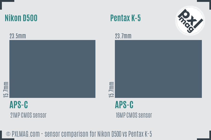 Nikon D500 vs Pentax K-5 sensor size comparison