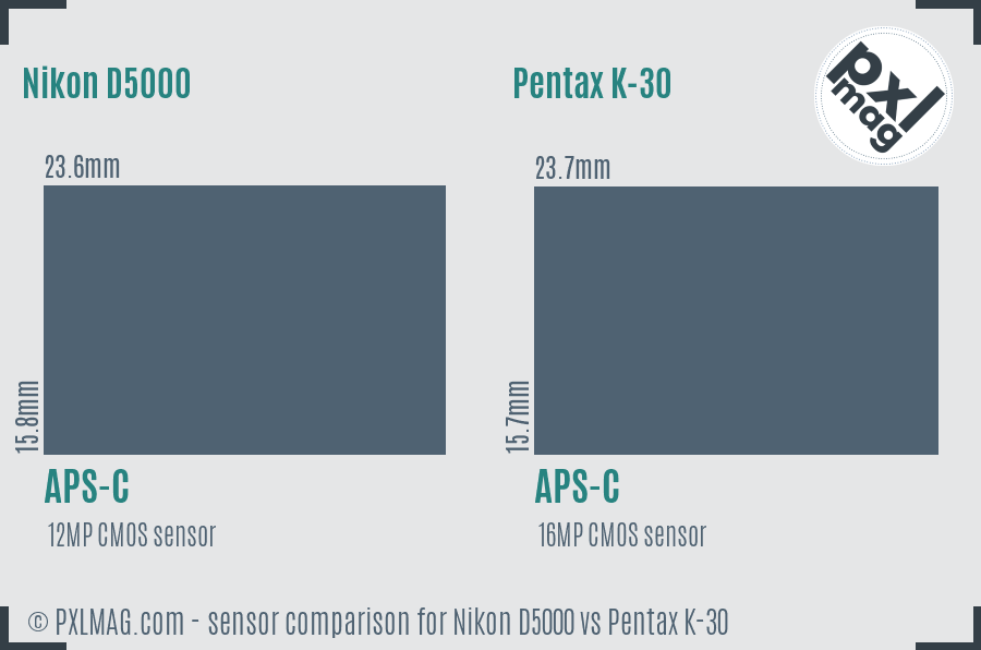 Nikon D5000 vs Pentax K-30 sensor size comparison Nikon D5000 vs Pentax K-30 sensor size comparison