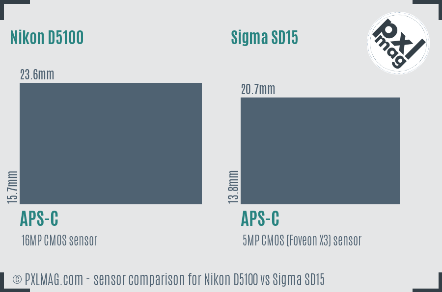 Nikon D5100 vs Sigma SD15 sensor size comparison