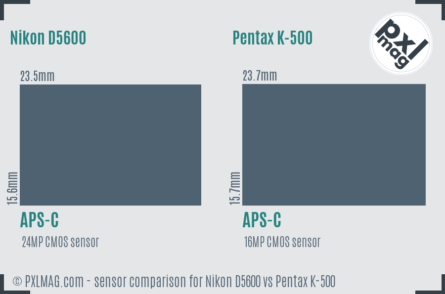 Nikon D5600 vs Pentax K-500 sensor size comparison