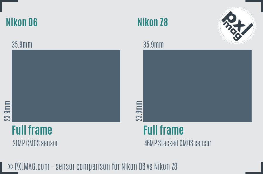 Nikon D6 vs Nikon Z8 sensor size comparison