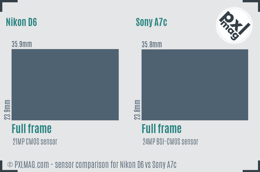 Nikon D6 vs Sony A7c sensor size comparison