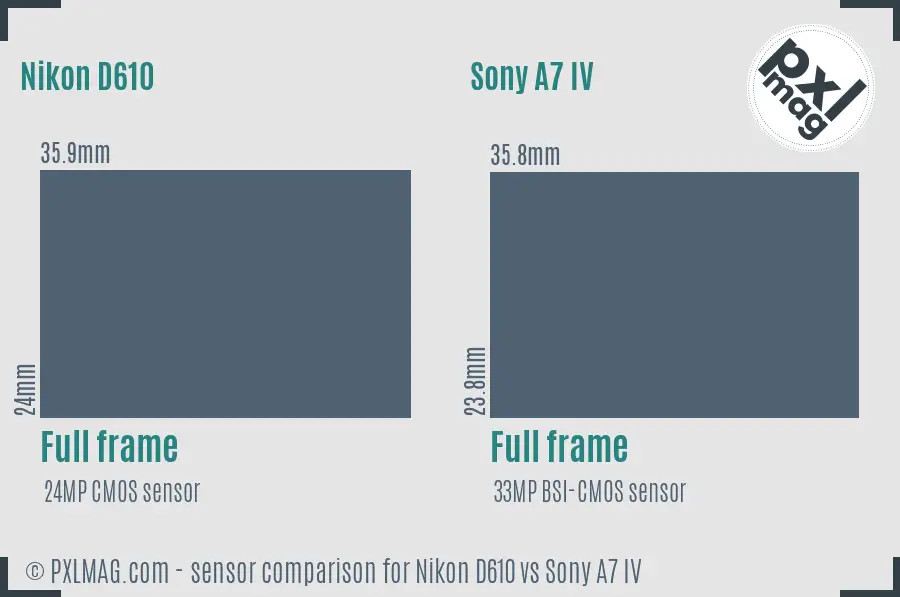 Nikon D610 vs Sony A7 IV sensor size comparison Nikon D610 vs Sony A7 IV sensor size comparison