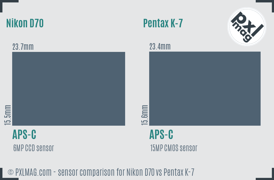 Nikon D70 vs Pentax K-7 sensor size comparison