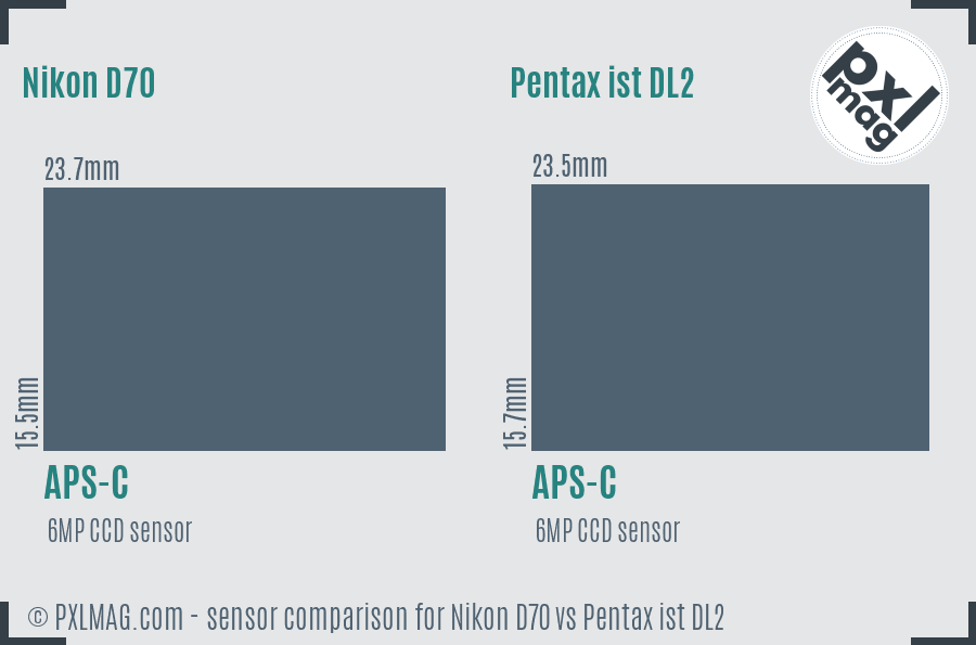 Nikon D70 vs Pentax ist DL2 sensor size comparison