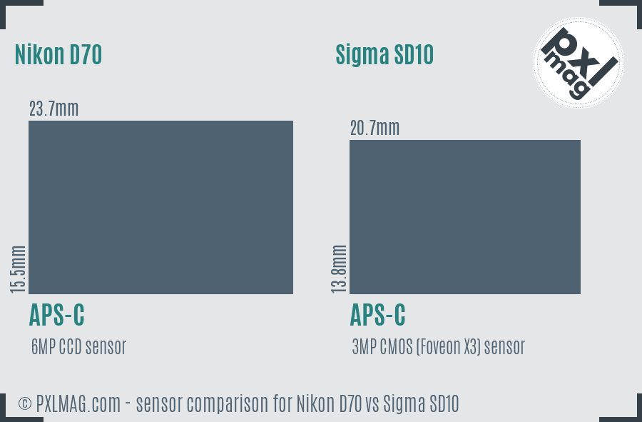 Nikon D70 vs Sigma SD10 sensor size comparison