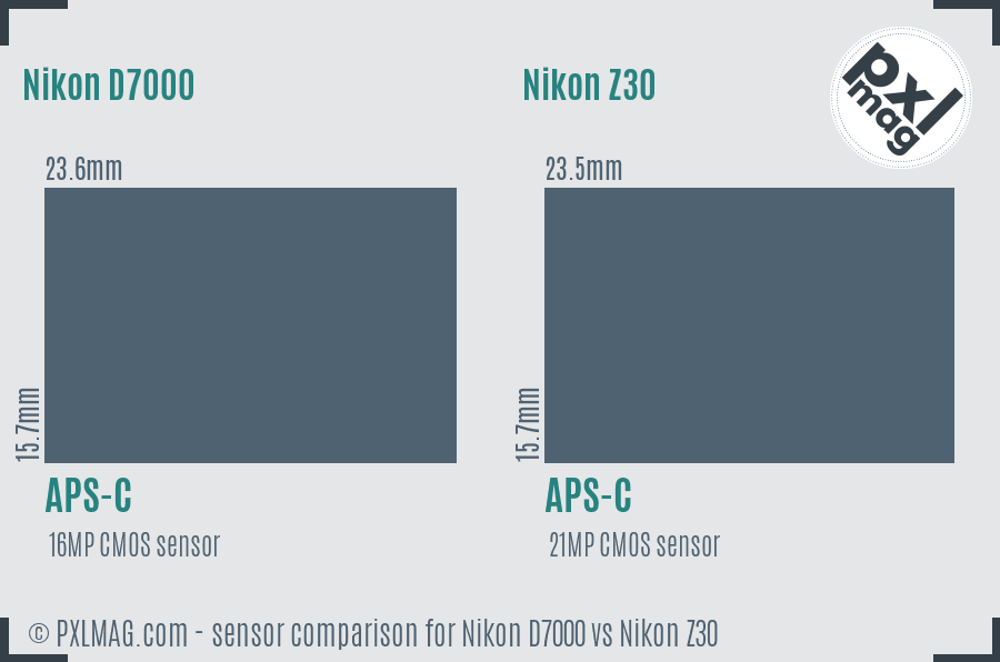 Nikon D7000 vs Nikon Z30 sensor size comparison