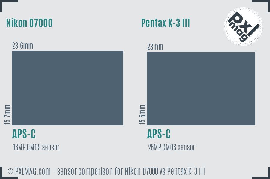 Nikon D7000 vs Pentax K-3 III sensor size comparison