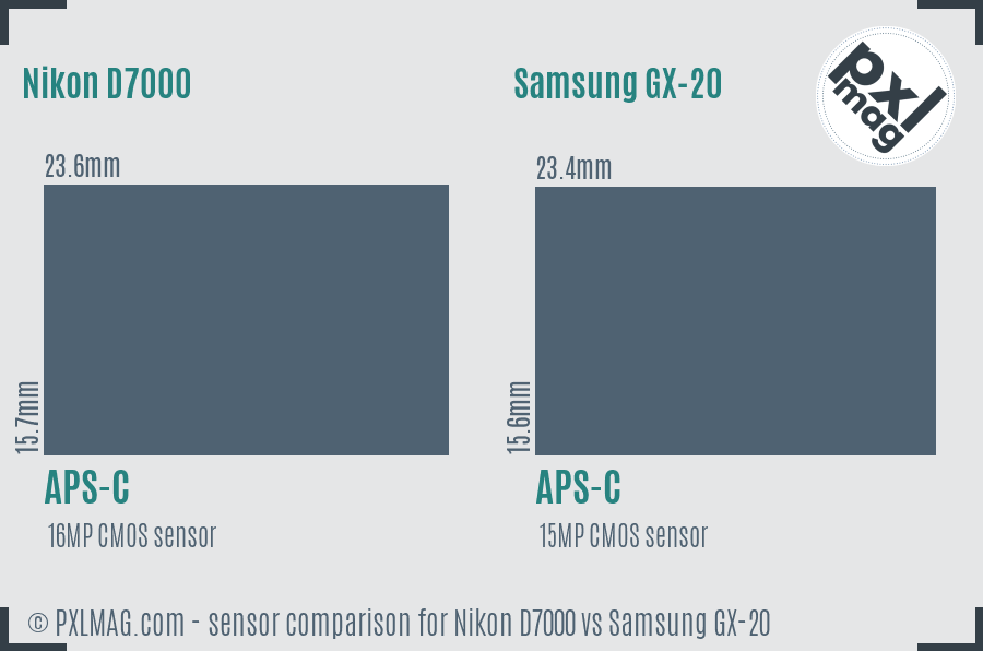 Nikon D7000 vs Samsung GX-20 sensor size comparison