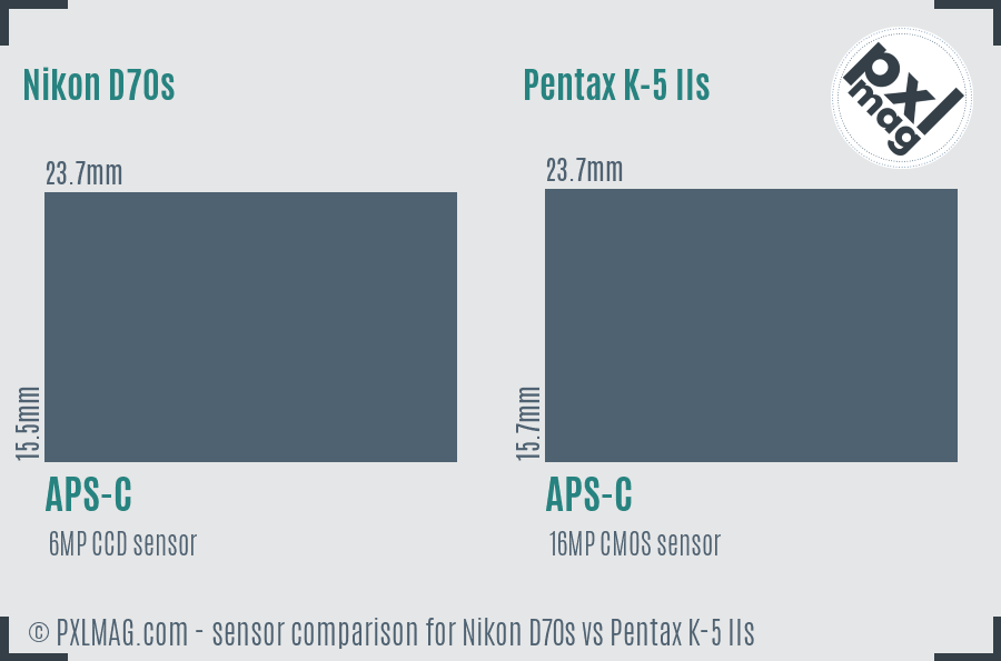 Nikon D70s vs Pentax K-5 IIs sensor size comparison