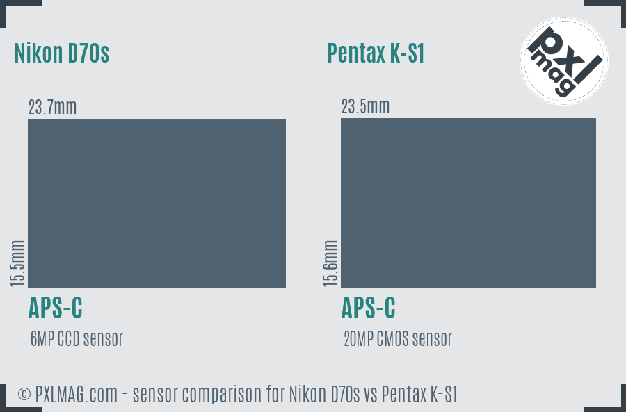 Nikon D70s vs Pentax K-S1 sensor size comparison