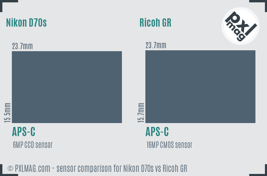 Nikon D70s vs Ricoh GR sensor size comparison