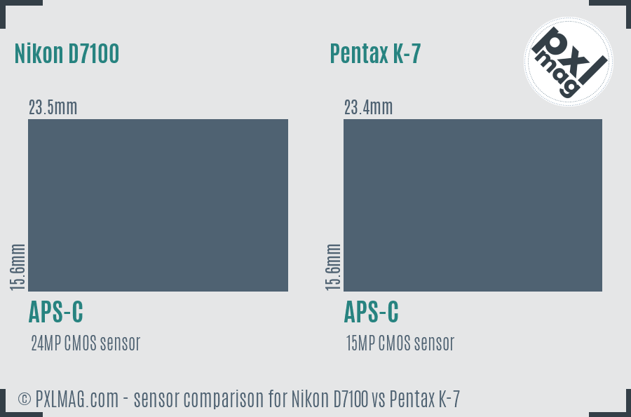 Nikon D7100 vs Pentax K-7 sensor size comparison