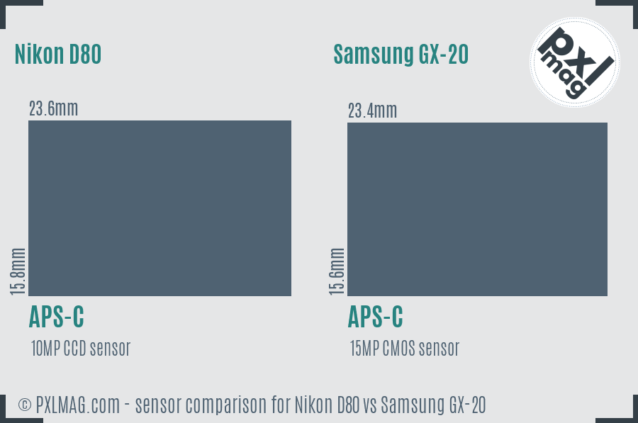 Nikon D80 vs Samsung GX-20 sensor size comparison