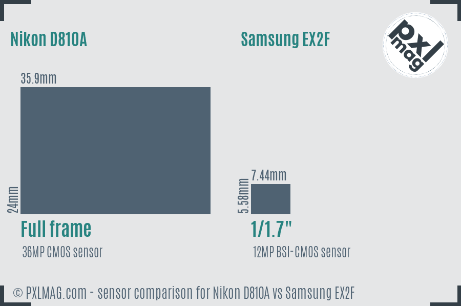 Nikon D810A vs Samsung EX2F sensor size comparison