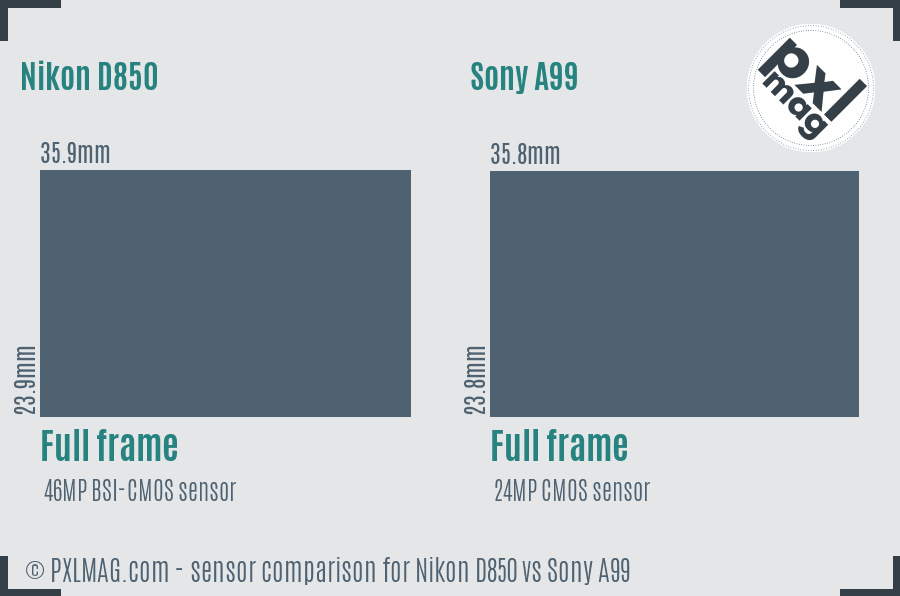 Nikon D850 vs Sony A99 sensor size comparison