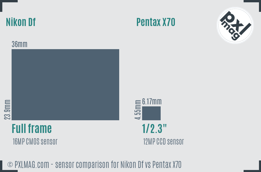 Nikon Df vs Pentax X70 sensor size comparison