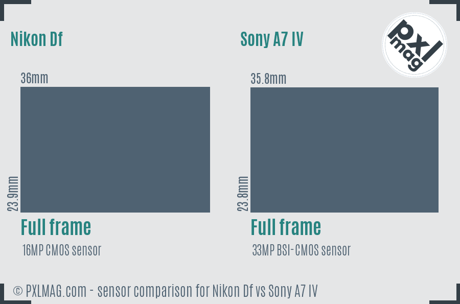 Nikon Df vs Sony A7 IV sensor size comparison