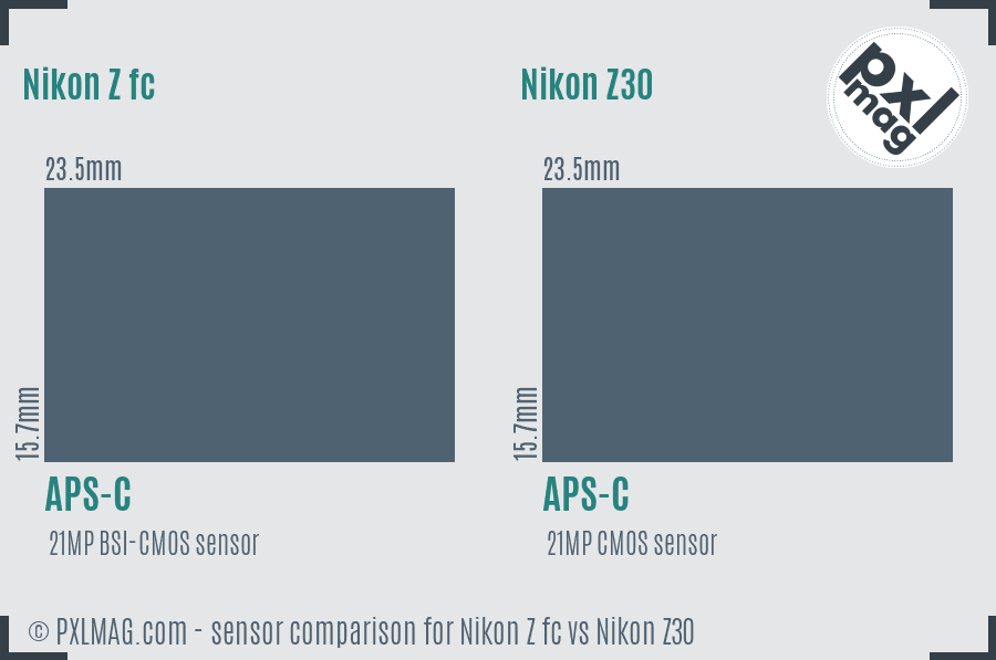 Nikon Z fc vs Nikon Z30 sensor size comparison