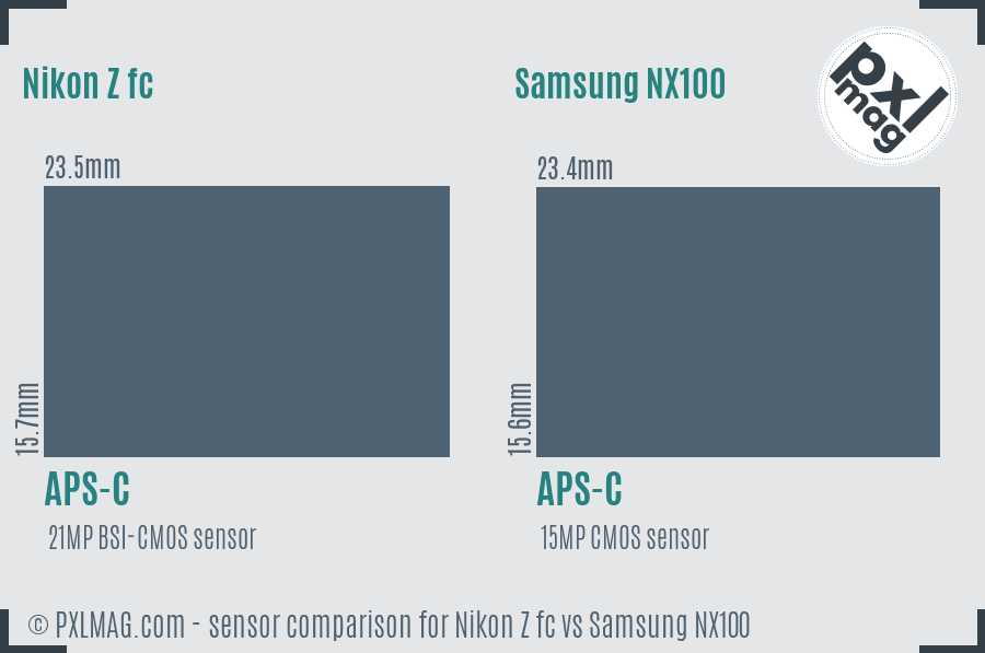 Nikon Z fc vs Samsung NX100 sensor size comparison