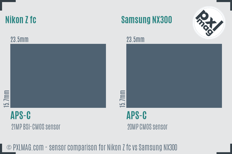 Nikon Z fc vs Samsung NX300 sensor size comparison