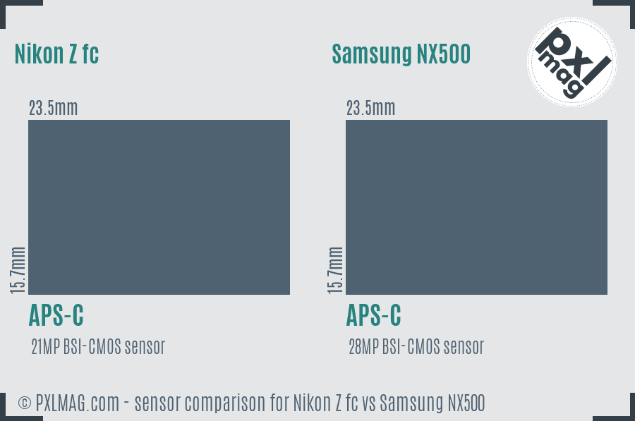 Nikon Z fc vs Samsung NX500 sensor size comparison Nikon Z fc vs Samsung NX500 sensor size comparison