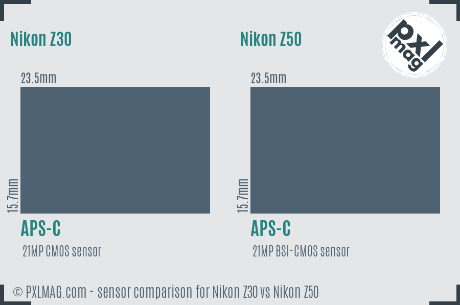 Nikon Z30 vs Nikon Z50 sensor size comparison