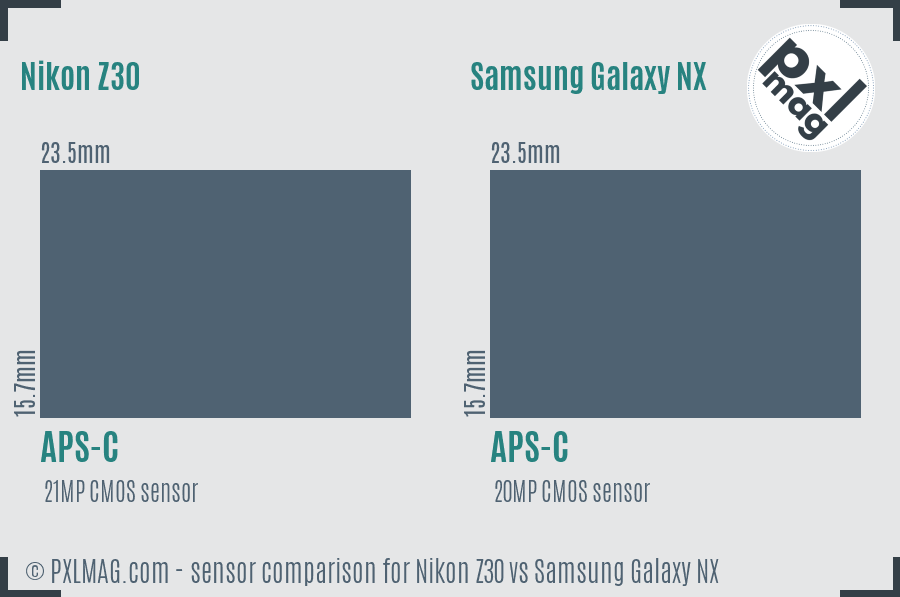 Nikon Z30 vs Samsung Galaxy NX sensor size comparison