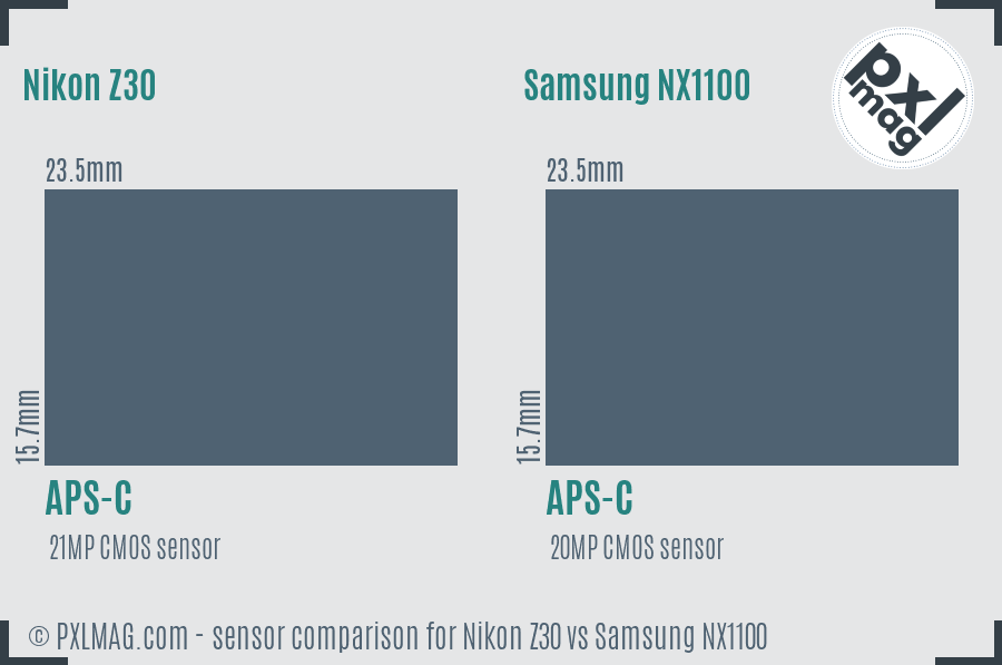 Nikon Z30 vs Samsung NX1100 sensor size comparison