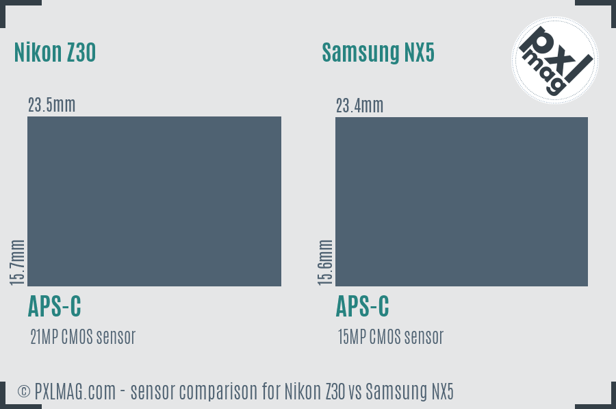 Nikon Z30 vs Samsung NX5 sensor size comparison