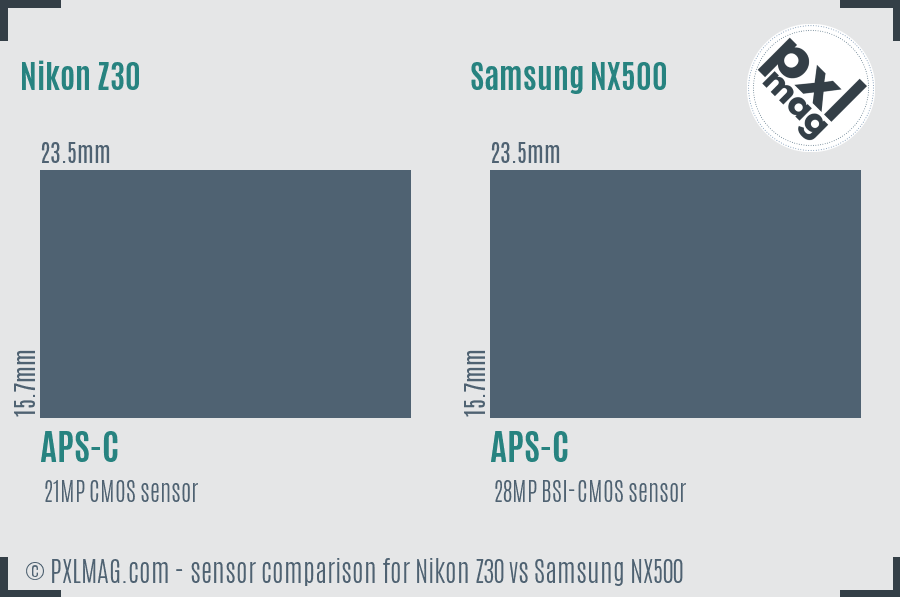 Nikon Z30 vs Samsung NX500 sensor size comparison