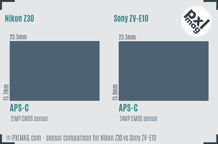 Nikon Z30 vs Sony ZV-E10 sensor size comparison