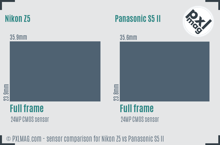 Nikon Z5 vs Panasonic S5 II sensor size comparison