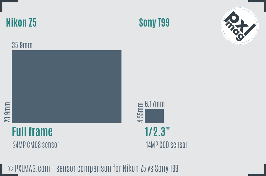 Nikon Z5 vs Sony T99 sensor size comparison