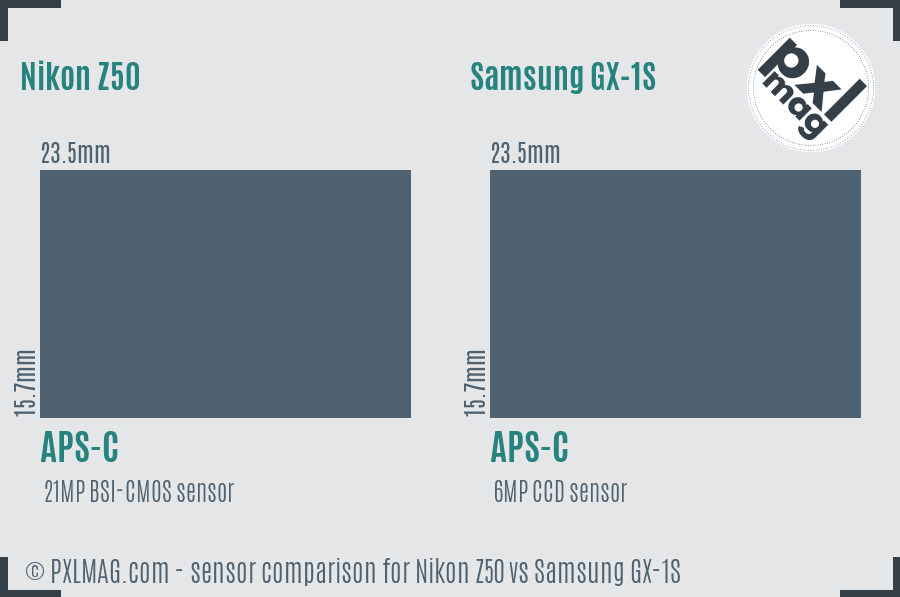 Nikon Z50 vs Samsung GX-1S sensor size comparison