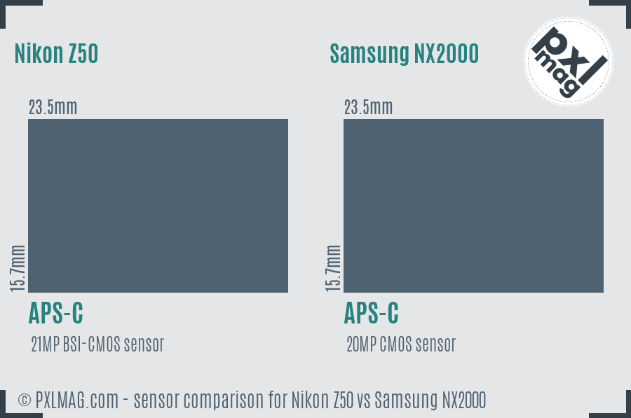 Nikon Z50 vs Samsung NX2000 sensor size comparison