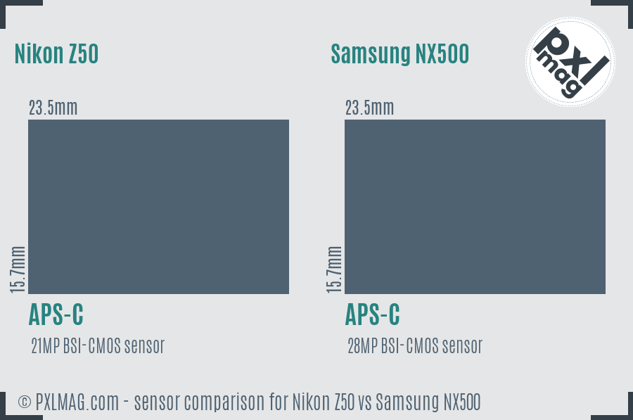 Nikon Z50 vs Samsung NX500 sensor size comparison