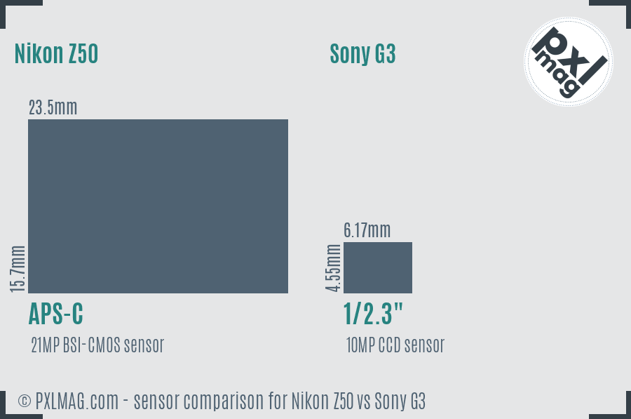 Nikon Z50 vs Sony G3 sensor size comparison