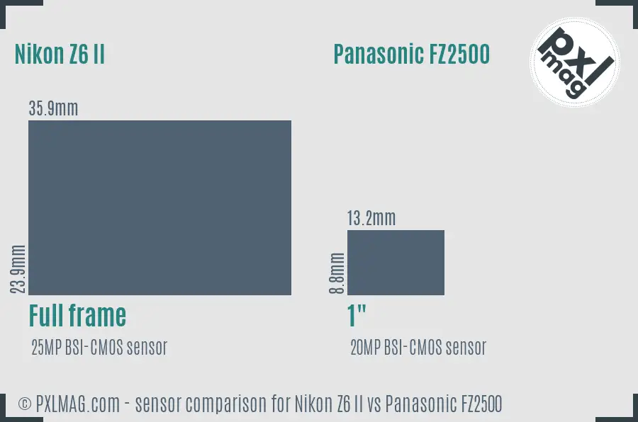 Nikon Z6 II vs Panasonic FZ2500 sensor size comparison