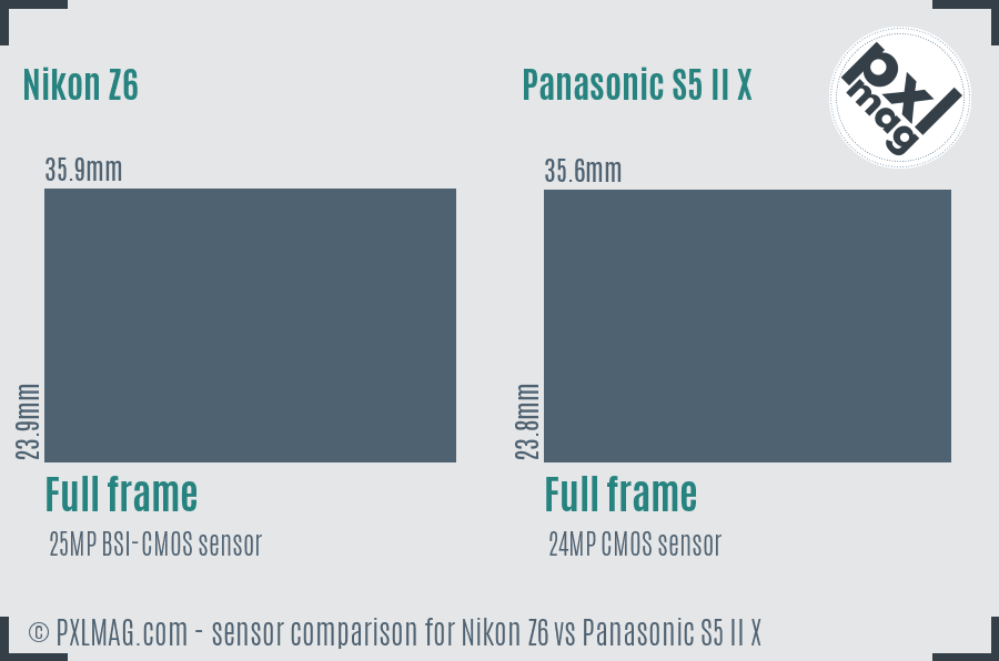 Nikon Z6 vs Panasonic S5 II X sensor size comparison